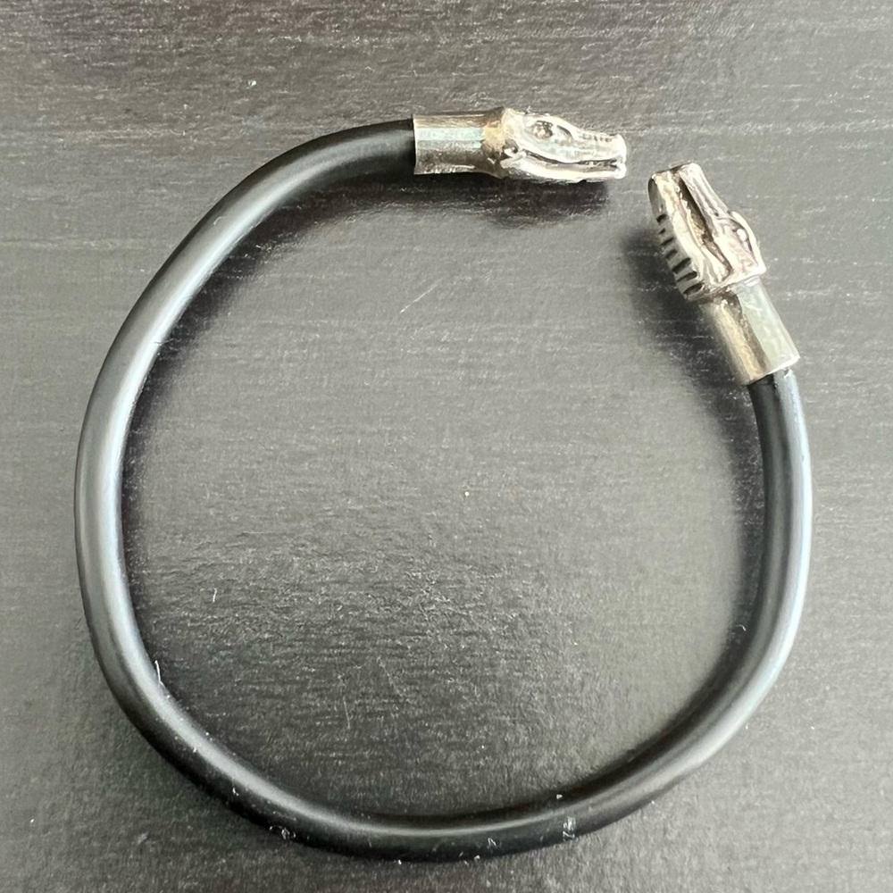 Snake head rubber cord Mexico silver 925 bracelet